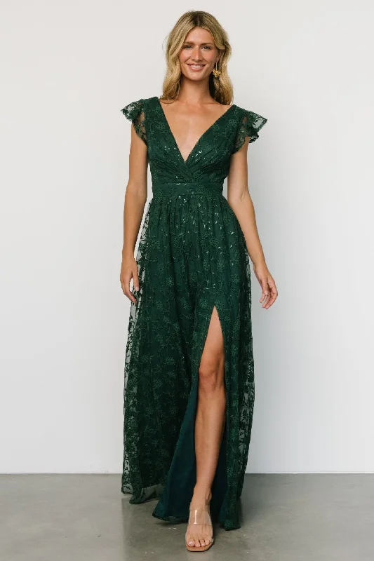 Women's Everyday Attire Bold Patterns Alexa Embroidered Sequin Maxi Dress | Dark Green