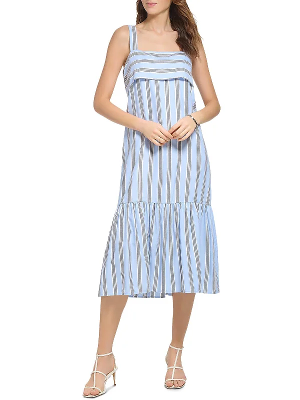 Women's Comfortable Lounge Garments Soft Textures Womens Metallic Striped Midi Dress