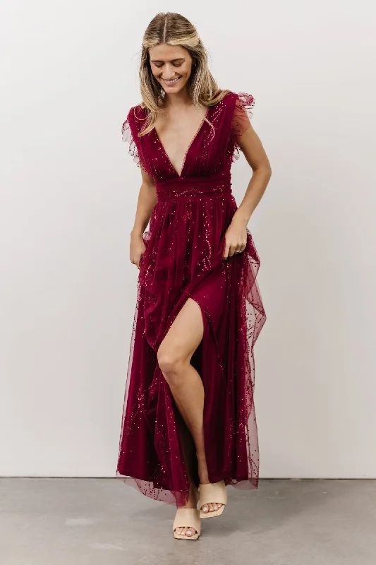 Affordable Women's Apparel Flash Deals Annika Sequin Mesh Maxi Dress | Wine