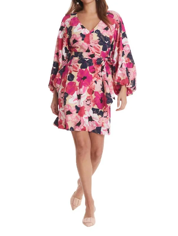 Women's Holiday Outfit Flowy Fabric Val Silk Dress In Watercolor Floral