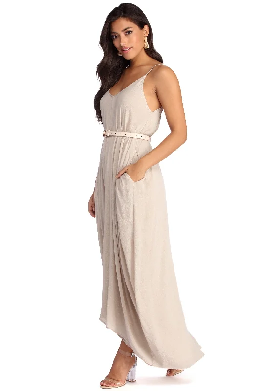 Women's Vacation Outfit Set Feminine Soft - Hued Styles Casual Cutie Linen Maxi Dress