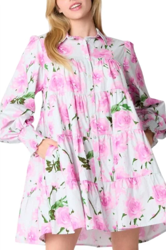 Women's Activewear Apparel Alluring Design From The Start Floral Shirt Dress In Light Grey And Pink Floral