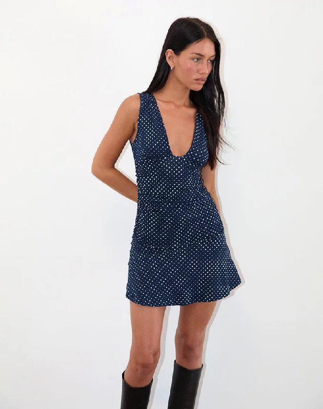 Women's Clothing End - of - Month Blowout Luscian Plunge Mini Dress in Micro Polka Navy