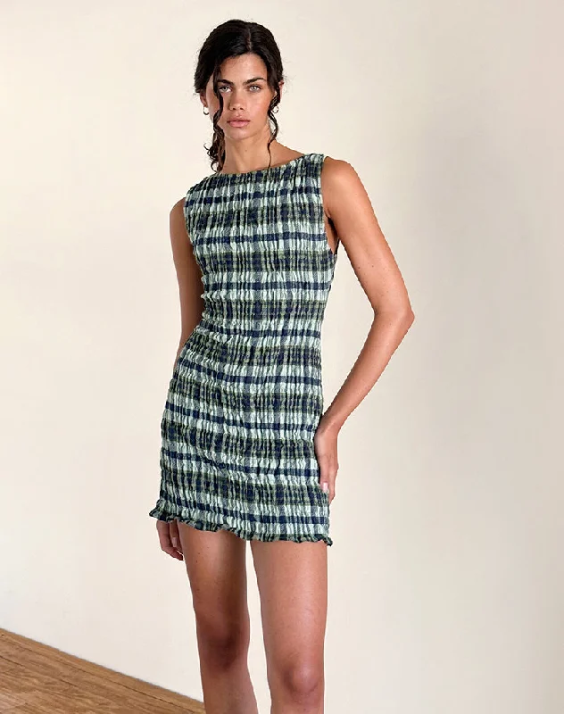 Casual Outfit For Women Fashion-Forward Style Takayi Mini Dress in Linen Mono Check Green