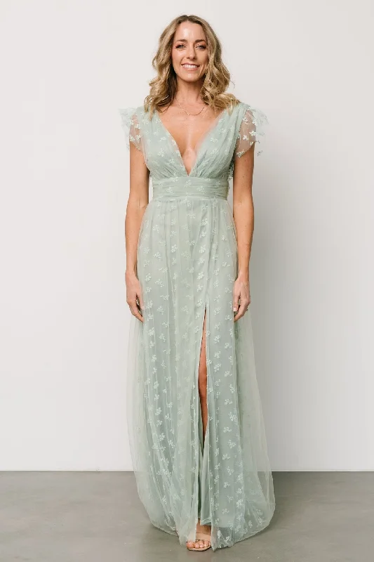 Vintage Clothing For Women Flowy Fabric Caterina Tulle Maxi Dress | Sage