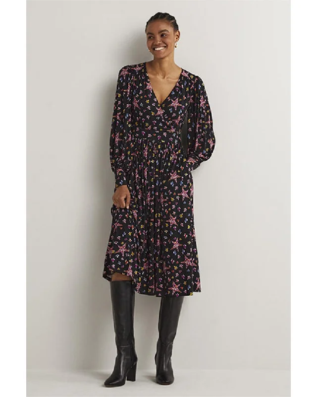 Women's Holiday Outfit Bold Patterns Boden Fixed Wrap Jersey Midi Dress