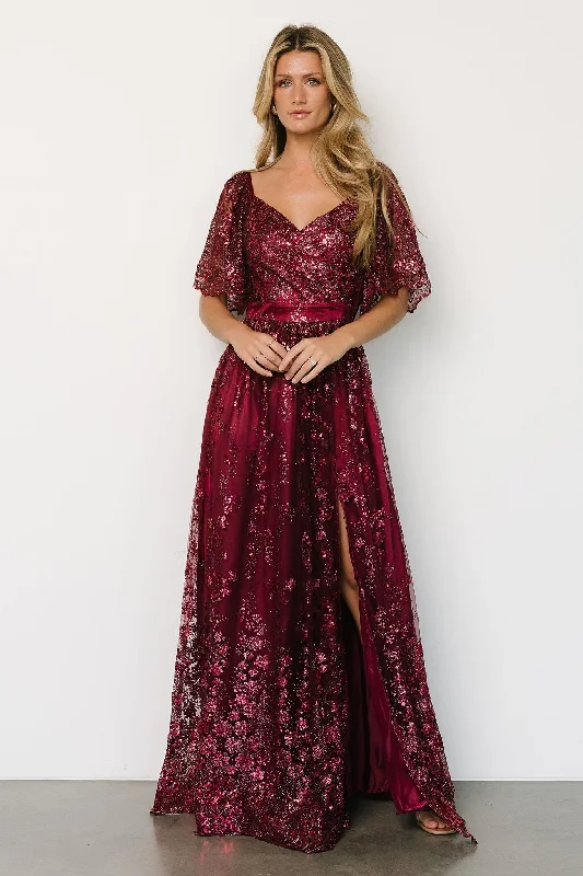 Affordable Luxury Women's Garments Early Access to Art Deco Styles Sale Genevieve Glitter Maxi Dress | Wine