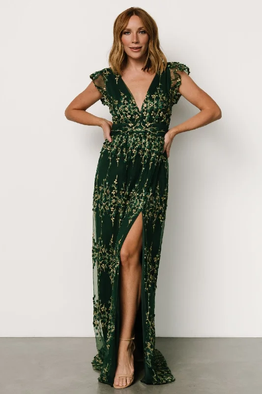 Women's Active Garments For Workouts Grab Romantic Date - Night Styles Now Eva Embroidered Maxi Dress | Green + Gold