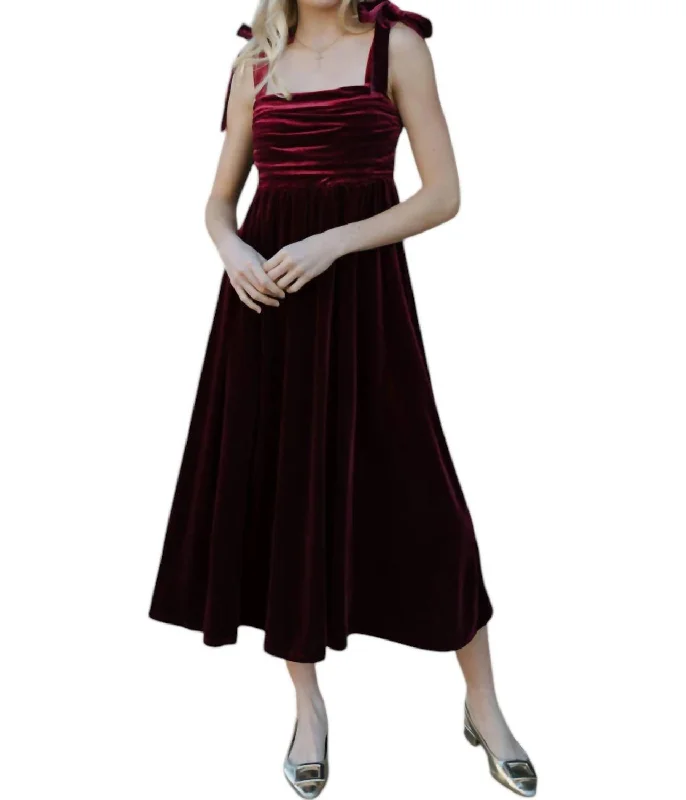 Plus-Size Women's Garments Limited - Time Bundle Velvet Tie Strap Midi Dress In Burgundy