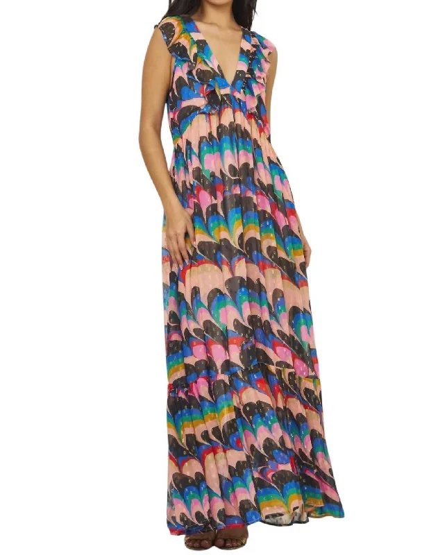 Women's Classic Outfit Soft Textures Ruffle V Neck Maxi Dress In Venice