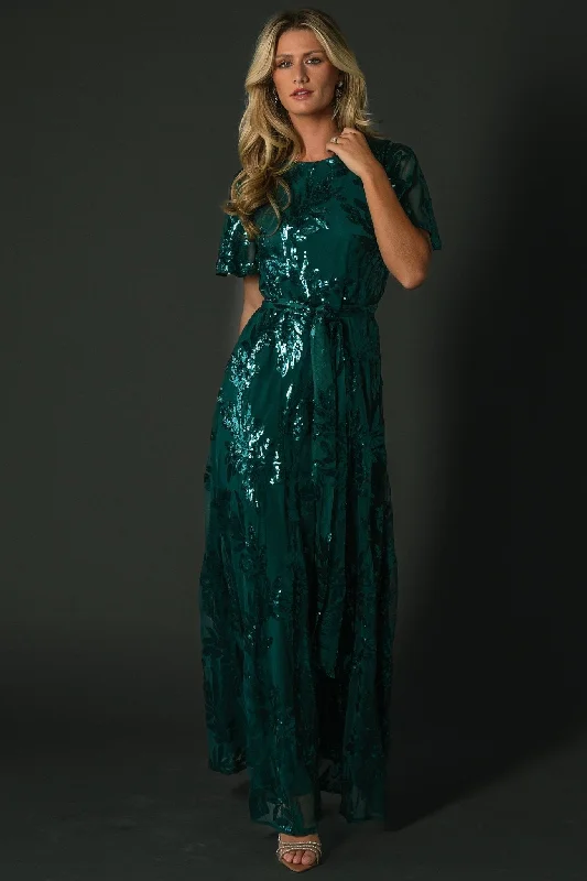 Women's Professional Attire Celebrate with Big Savings Muse Sequin Maxi Dress | Emerald