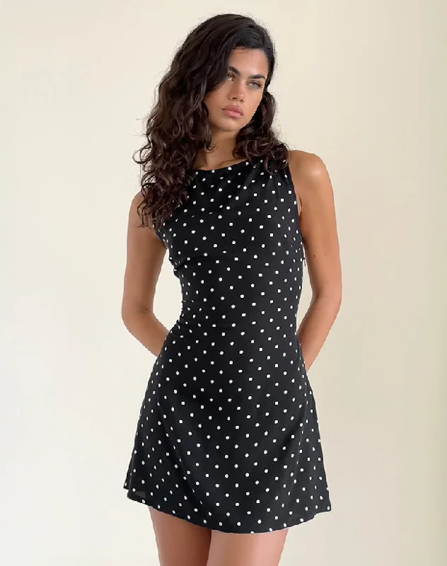 Women's Formal Event Clothing Soft Textures Ayana Backless Mini Dress in Polka Black