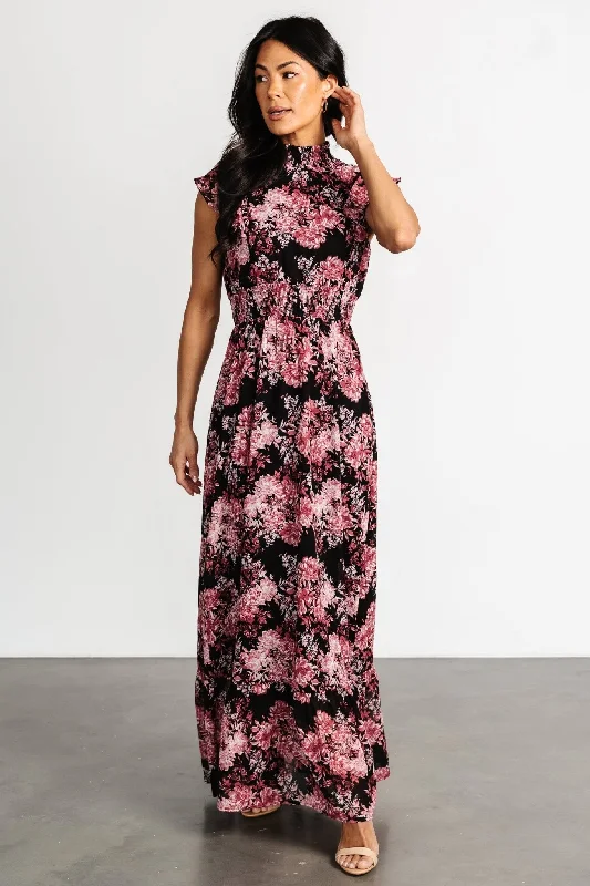 Women's Casual Clothing For Lounging Graceful Movement Kearny Ruffle Maxi Dress | Black + Mauve