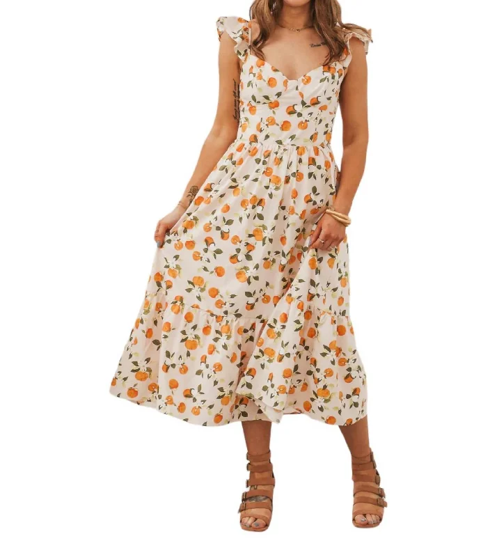 Modern Women's Apparel Huge Savings on Parisian Styles Floral Midi Dress In Orange