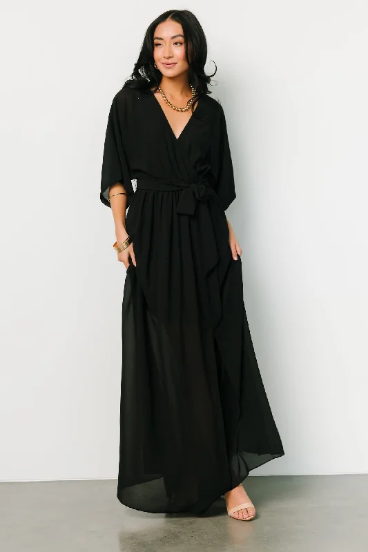 Affordable Women's Clothing Update with Cottagecore Styles Kia Kimono Maxi Dress | Black