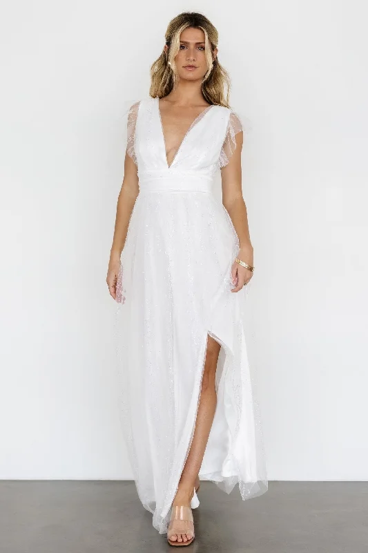 Women's Comfortable Lounge Garments End - of - Month Blowout Annika Sequin Mesh Maxi Dress | Off White