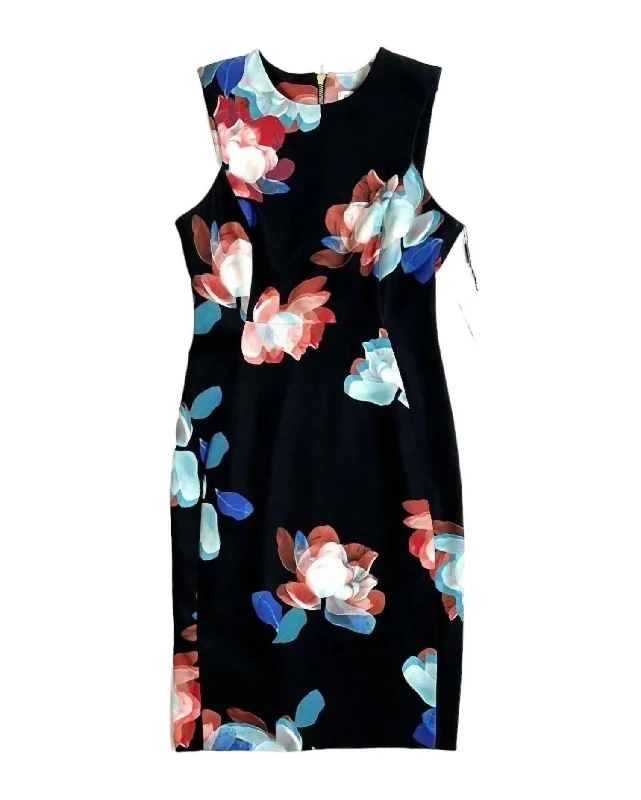 Women's Athletic Clothes Huge Savings on Parisian Styles Sleeveless Fitted Sheath Floral Print Dress In Black