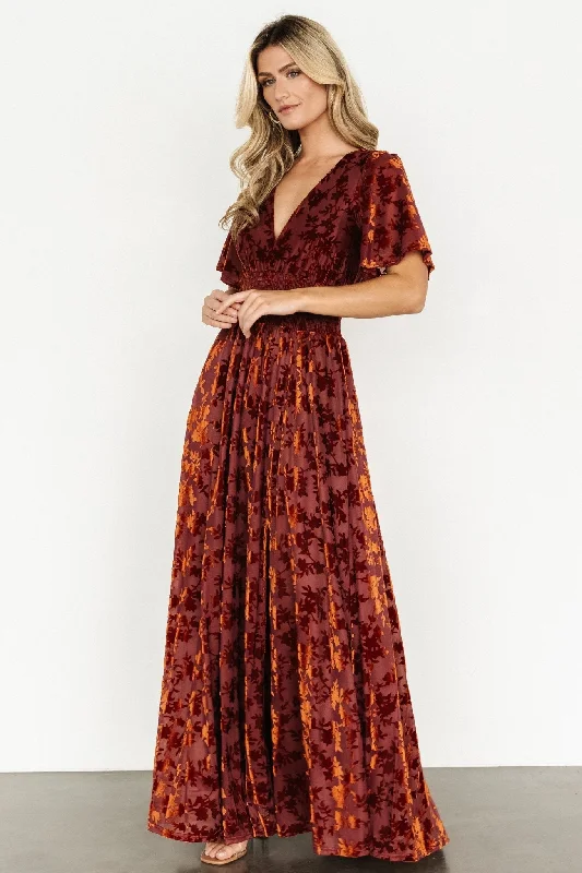 Comfortable Garments For Women Dreamy Draping Veronica Velvet Maxi Dress | Rust