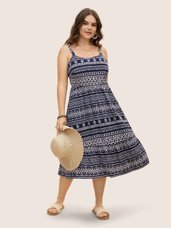 Women's Clothing For Outdoor Events Today Only Geometric Bandana Print Elastic Waist Midi Dress