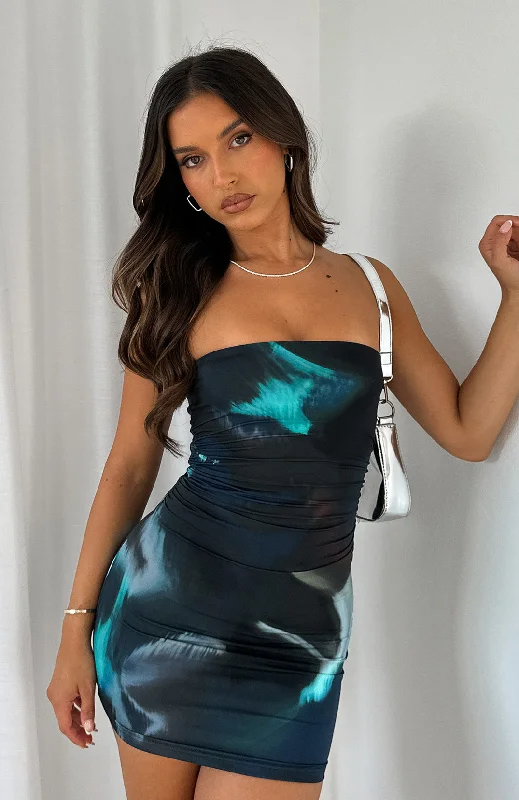 Women's Elegant Evening Attire Graceful Movement Mind Games Strapless Mini Dress Ocean Aura