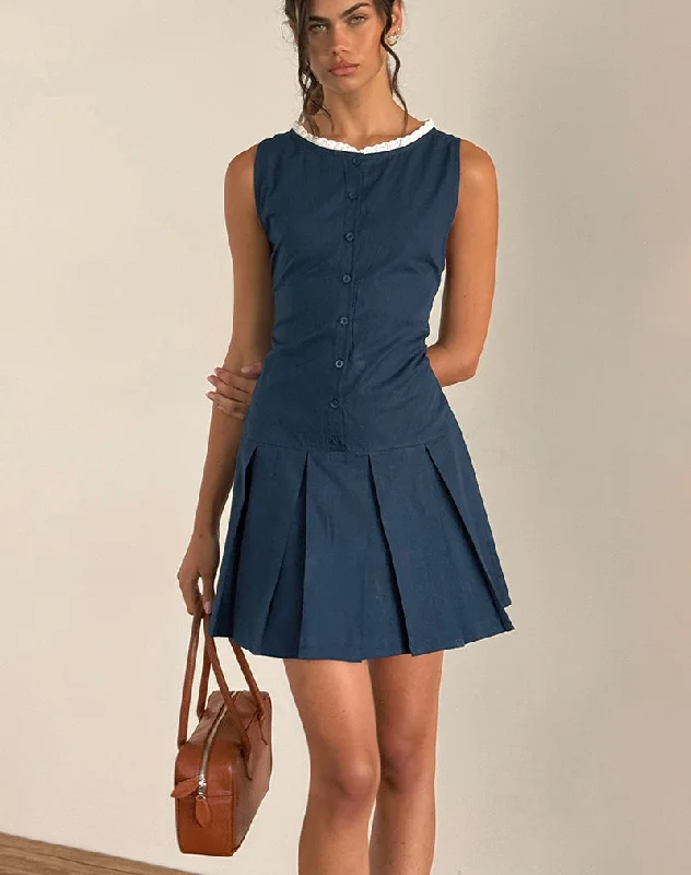 Women's Sporty Chic Clothes Limited - Stock Gitas Button Mini Dress in Poplin Navy