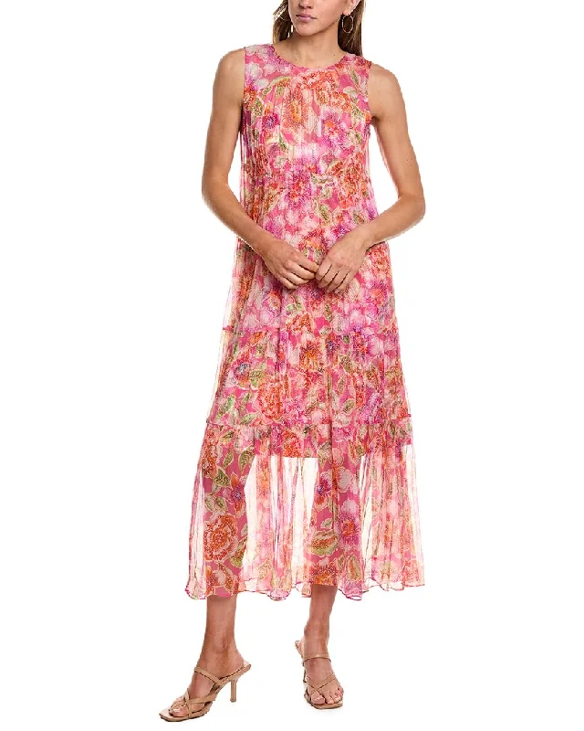 Women's Stylish Outdoor Outfit Modern Romance Johnny Was Petite Loran Tiered Silk Maxi Dress