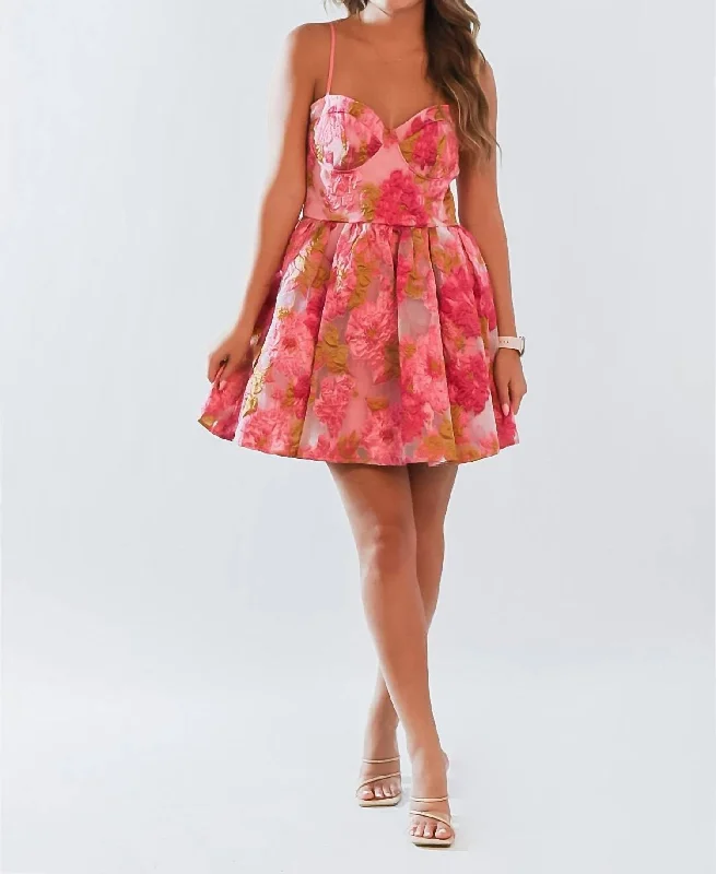 Women's Evening Garments Early Access to Art Deco Styles Sale Flirty In Floral Dress In Pink