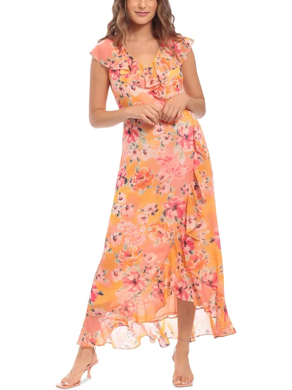 Women's Stylish Professional Apparel Vibrant Prints Petites Womens Chiffon Floral Print Maxi Dress