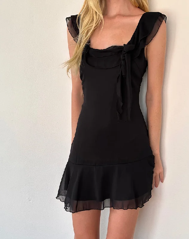 Women's Urban Clothing Graceful Drape Binita Mini Dress in Chiffon Black