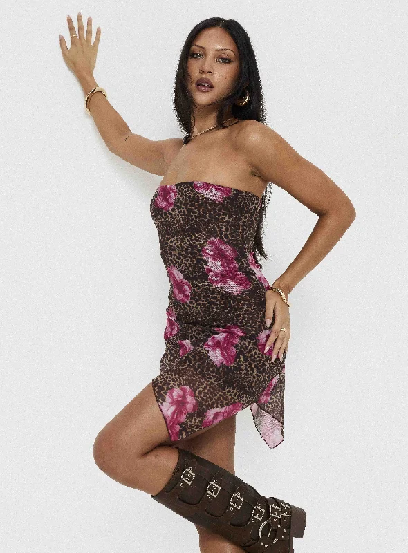 Women's Holiday Clothes Playful Elegance Allerton Strapless Mini Dress Leopard