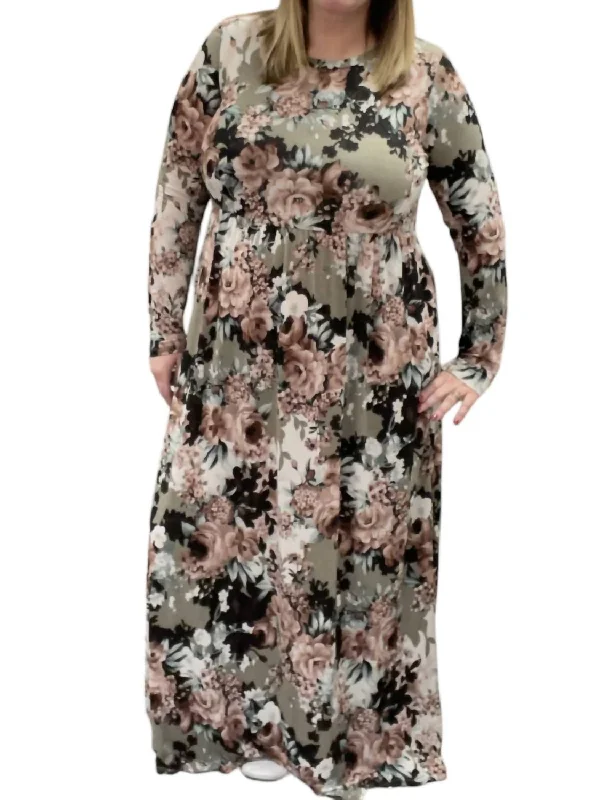 Women's Resort Apparel Grab Romantic Date - Night Styles Now Floral Maxi Dress In Taupe