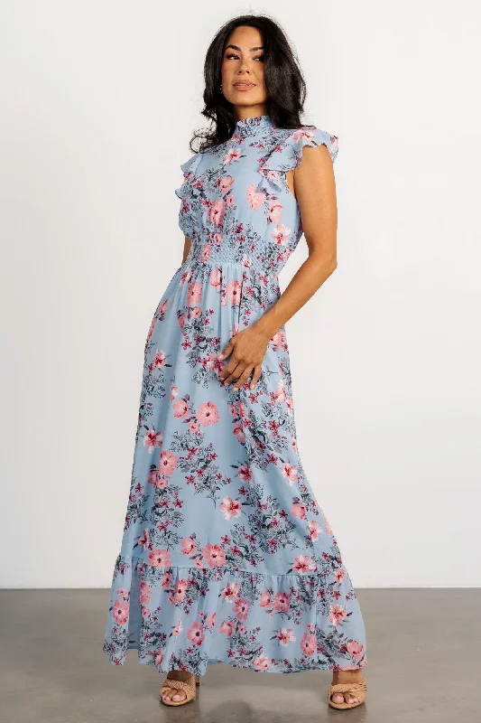 Women's Athletic Outfit Grab Romantic Date - Night Styles Now Kearny Ruffle Maxi Dress | Light Blue + Blush