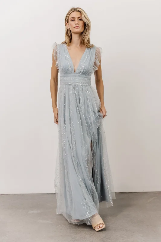 Women's Elegant Garments Nordic Minimalist Home Look Annika Sequin Mesh Maxi Dress | Dusty Blue