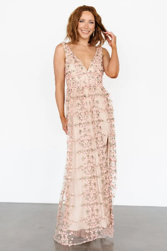 Women's Office Clothing Alluring Design Kassia Applique Maxi Dress | Nude + Pink