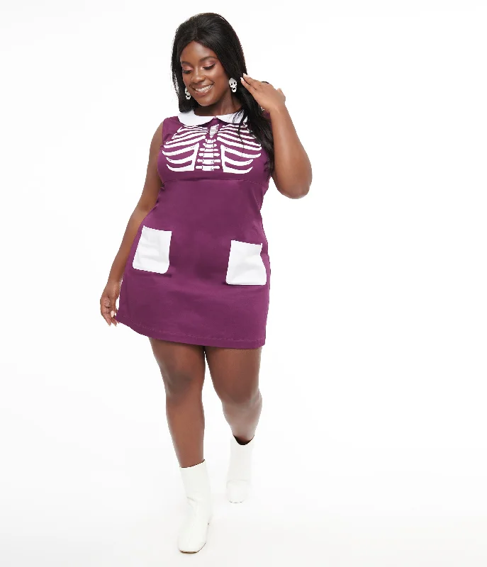 Women's Clothes And Apparel Luxe Layering Smak Parlour Plus Size 1960s Purple & White Skeleton Power Mini Dress