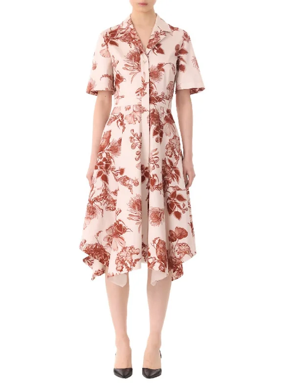 Women's Comfortable Lounge Outfit Luxe Layering Forest Floral Printed Midi Shirtdress In Calico/rust