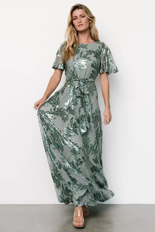 Women's Evening Outfit Elegant Contour Muse Sequin Maxi Dress | Eucalyptus