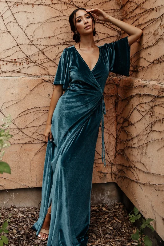 Women's Clothing Sets Great Prices on Feminine Styles Meghan Velvet Wrap Maxi Dress | Persian Blue