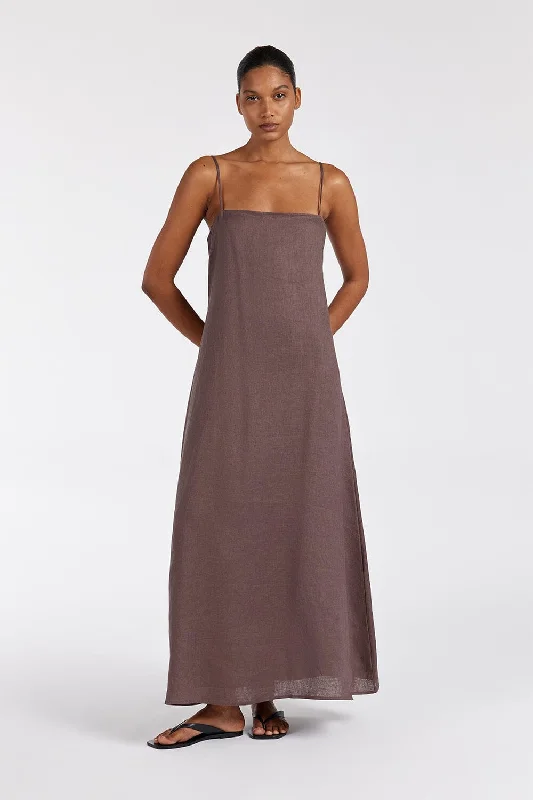 Women's Seasonal Clothing Refined Simplicity JEM CHOC LINEN MAXI DRESS