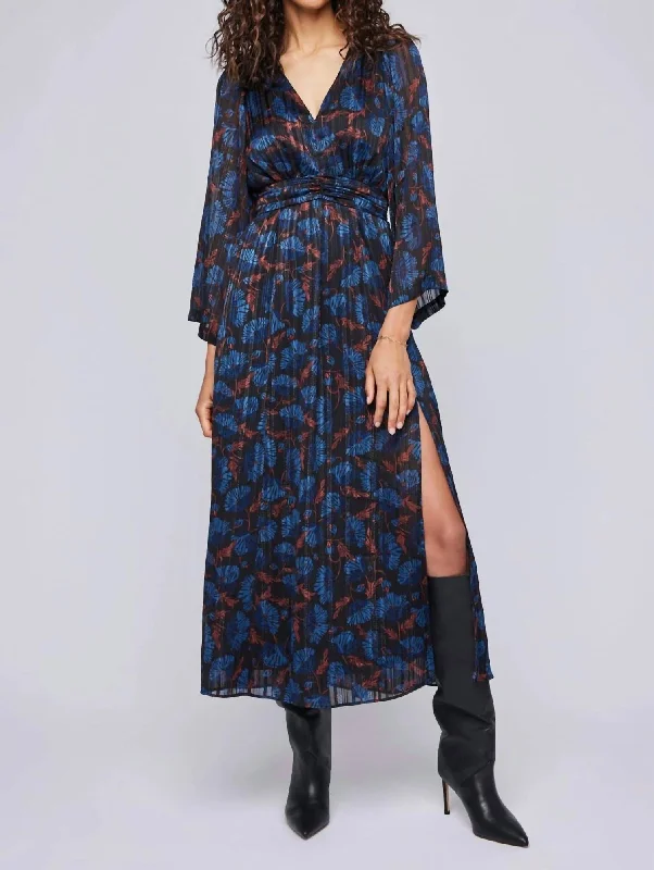 Charming Women's Garments Summer Splash Sale Fabienne Floral Midi Dress In Indigo