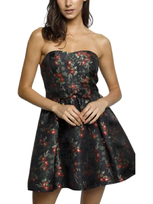 Women's Seasonal Attire Minimalist Office - Ready Style Worth Waiting For Mini Dress In Black/red Floral