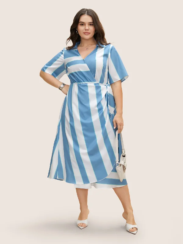 Comfortable Lounge Clothing Elegant Contour Geometric Surplice Neck Tie Knot Midi Dress