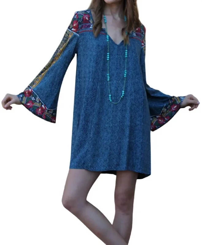 Women's Clothing For Casual Outings Cottagecore Rustic Charm Style Floral Bell Sleeve Dress In Multi