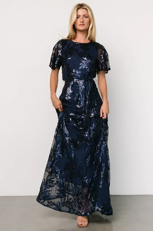 Formal Attire For Women Lighten Up with Nordic Styles Muse Sequin Maxi Dress | Navy