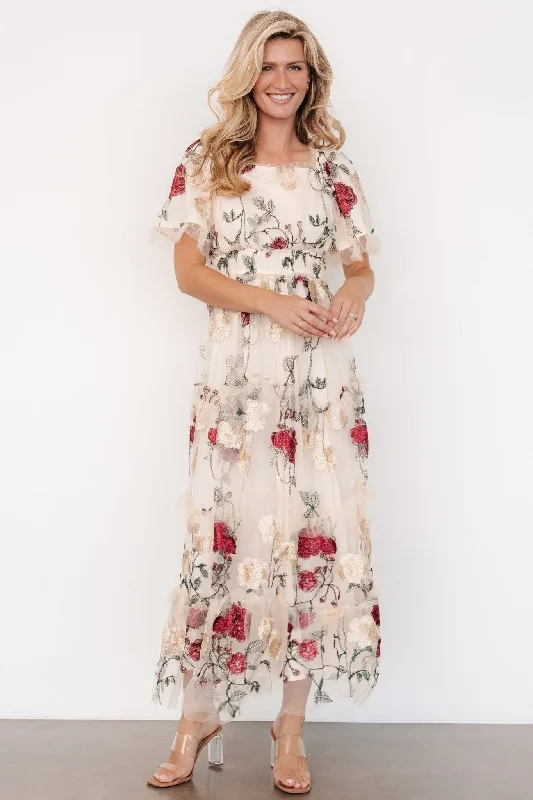 Women's Relaxed Clothes Buy More, Save More Allison Embroidered Tulle Maxi Dress | Cream Multi