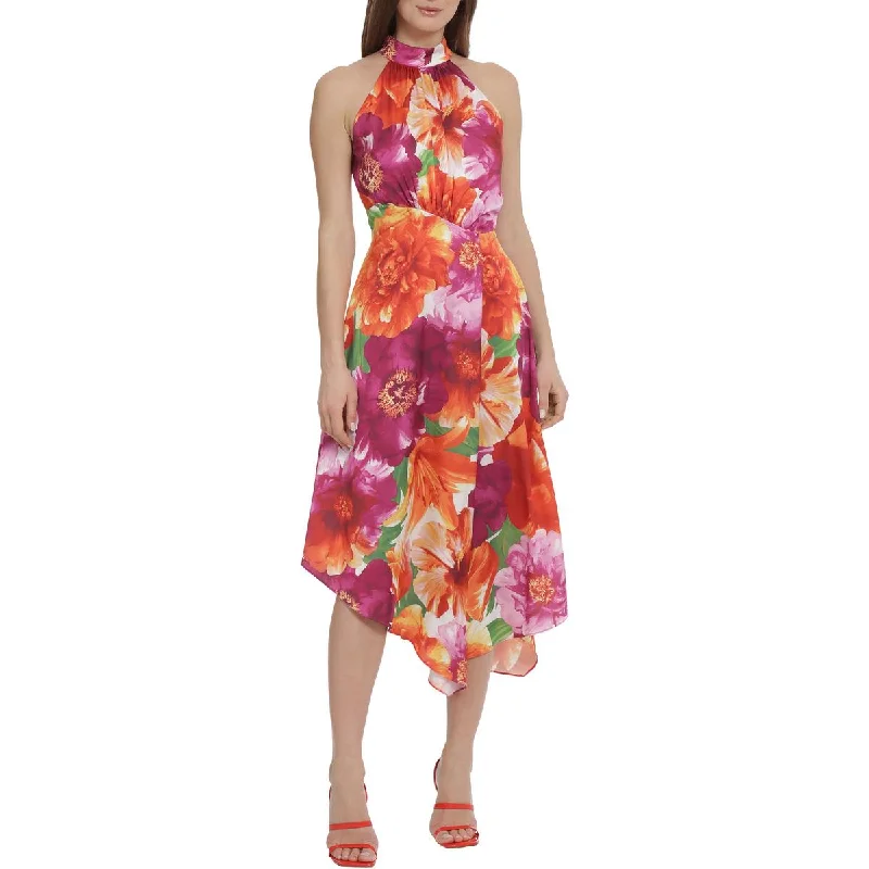 Women's Vacation Outfit Set Feminine Elegance Womens Asymmetric Floral Halter Dress