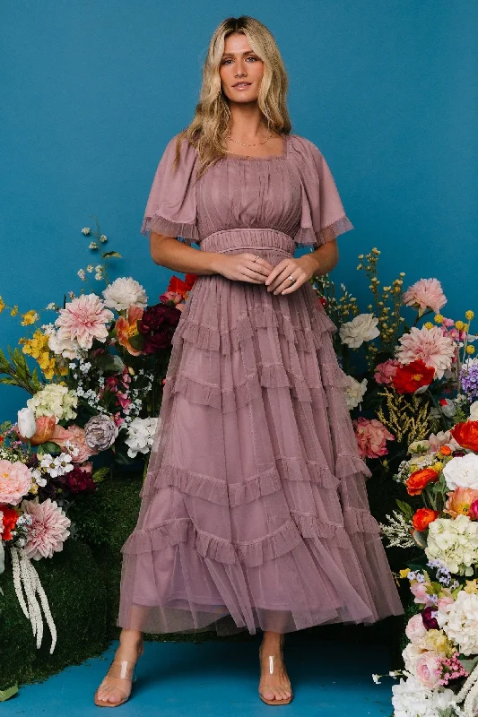 Vintage-Inspired Garments Classic Timeless Elegant Style Magdalena Tulle Maxi Dress | Dusty Orchid