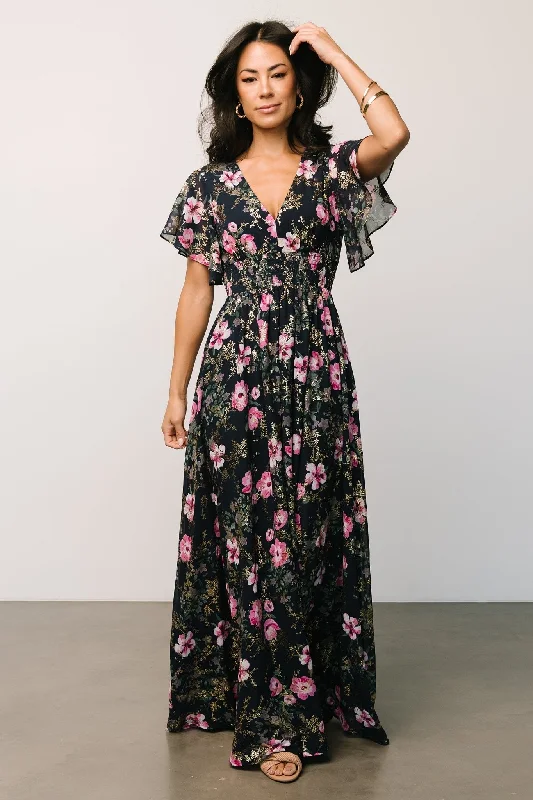 Timeless Women's Clothes Limited - Time Bundle Lynlee Metallic Maxi Dress | Dark Blue + Pink