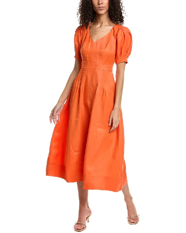 Chic Clothes For Women Great Deals on Ethnic Cultural Wear Ted Baker Fit & Flare Puff Sleeve Linen-Blend Midi Dress