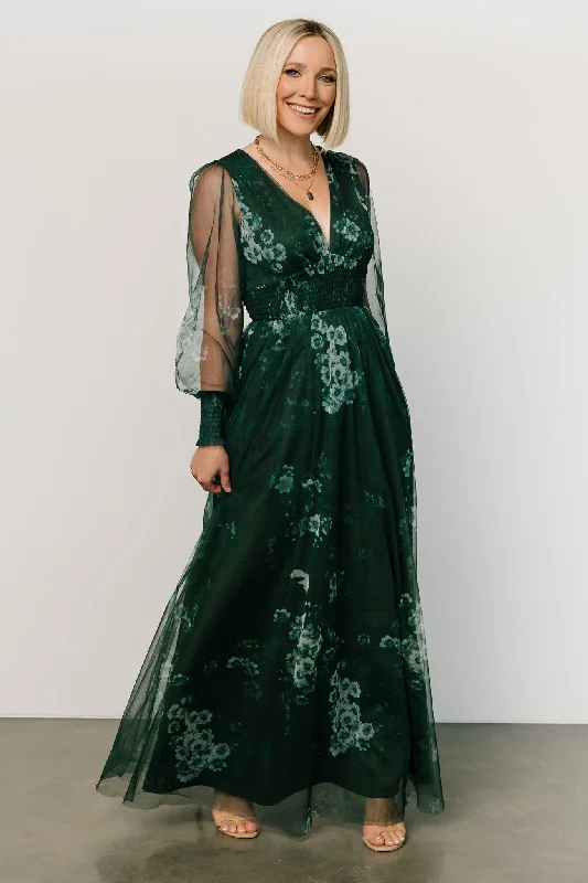 Women's Chic Outerwear Garments Limited - Edition Drops Layla Tulle Maxi Dress | Dark Green Multi